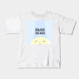 Bonjour Mon Amour Blue #babyboy #nursery #childrensroom #baby #babyshower #illustration #gift #home #decor #sun #pastel #design Kids T-Shirt